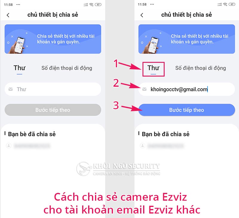 Cách chia sẻ camera Ezviz cho điện thoại khác bằng email