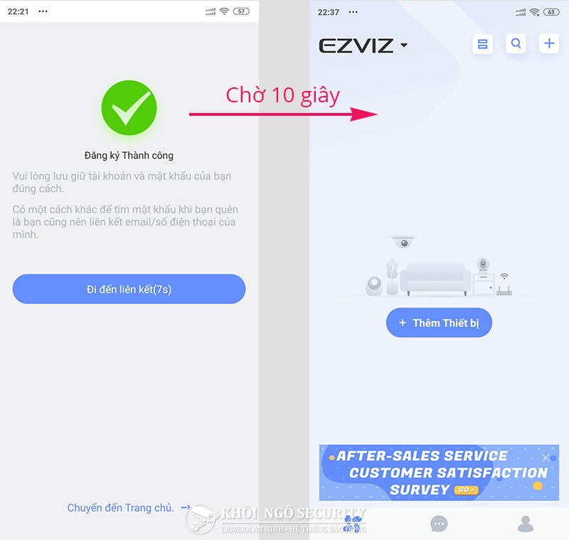 Màn hình đăng ký thành công tài khoản Ezviz bằng số điện thoại
