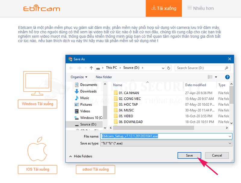 Download file cài đặt Ebitcam trên máy tính
