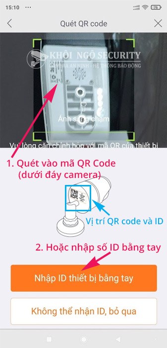 Quét QR Code hoặc nhập ID trên camera Ebitcam