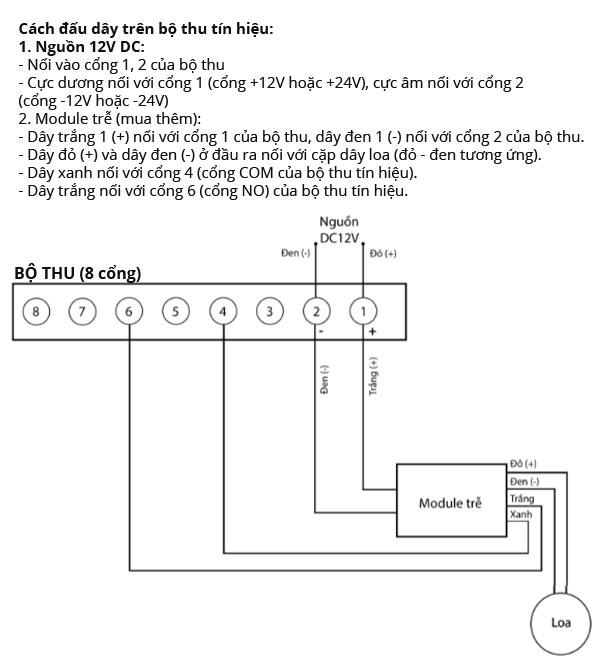 Cách đấu dây bộ thu tín hiệu hàng rào hồng ngoại ABT-100